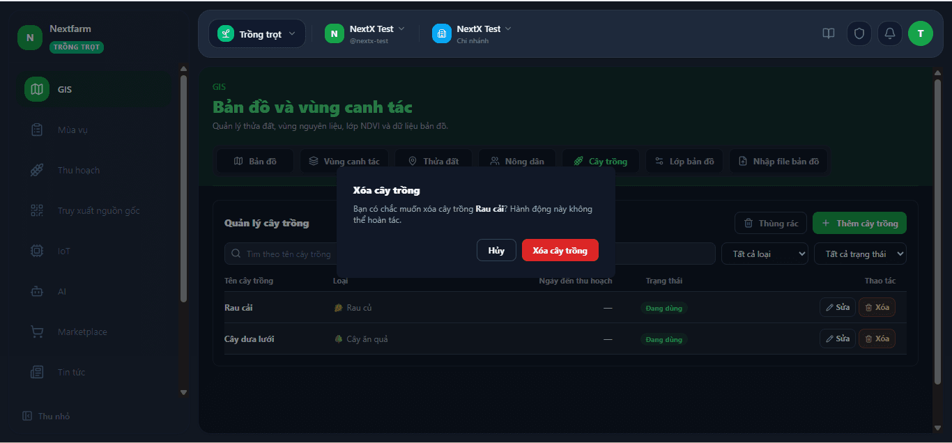 Xóa cây trồng