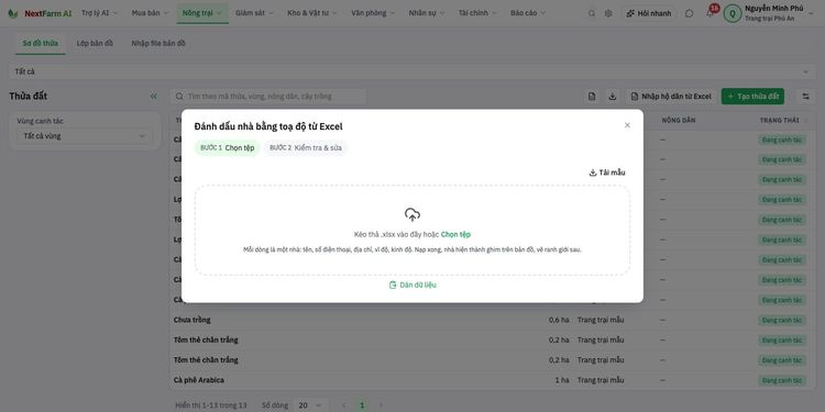 Nhập hộ dân từ Excel tại Sơ đồ thửa