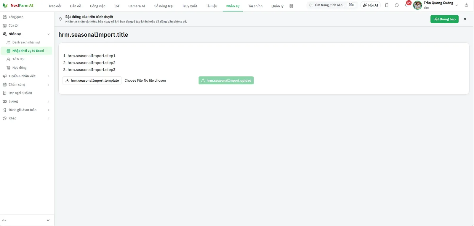 Nhập thời vụ từ Excel