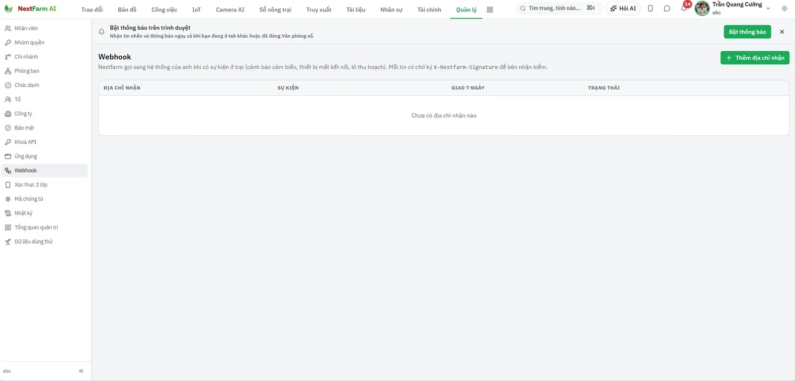 Theo dõi webhook